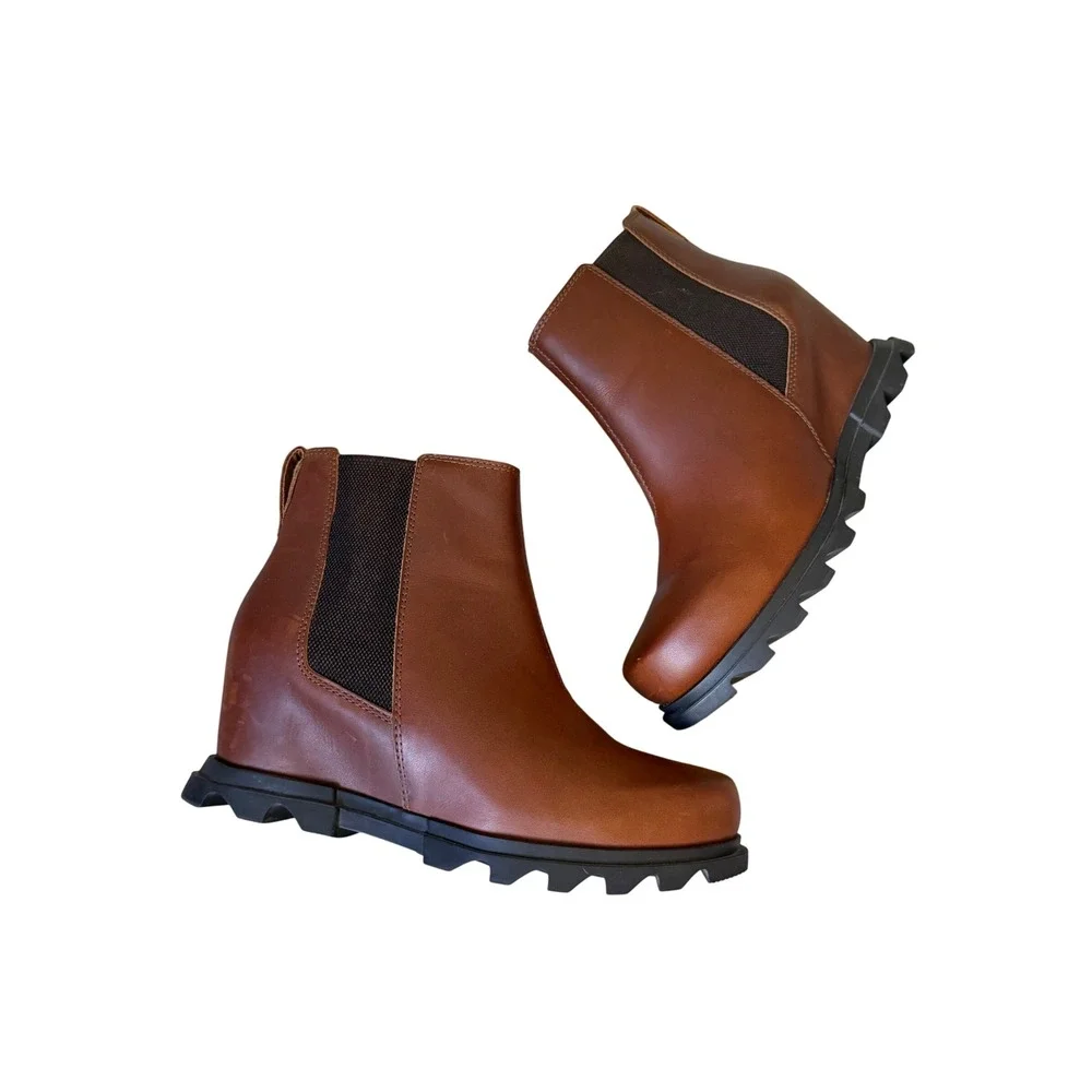 Sorel Bootie Boots Joan Of Arctic Wedge III Chelsea Wedge Leather Brown Size 10